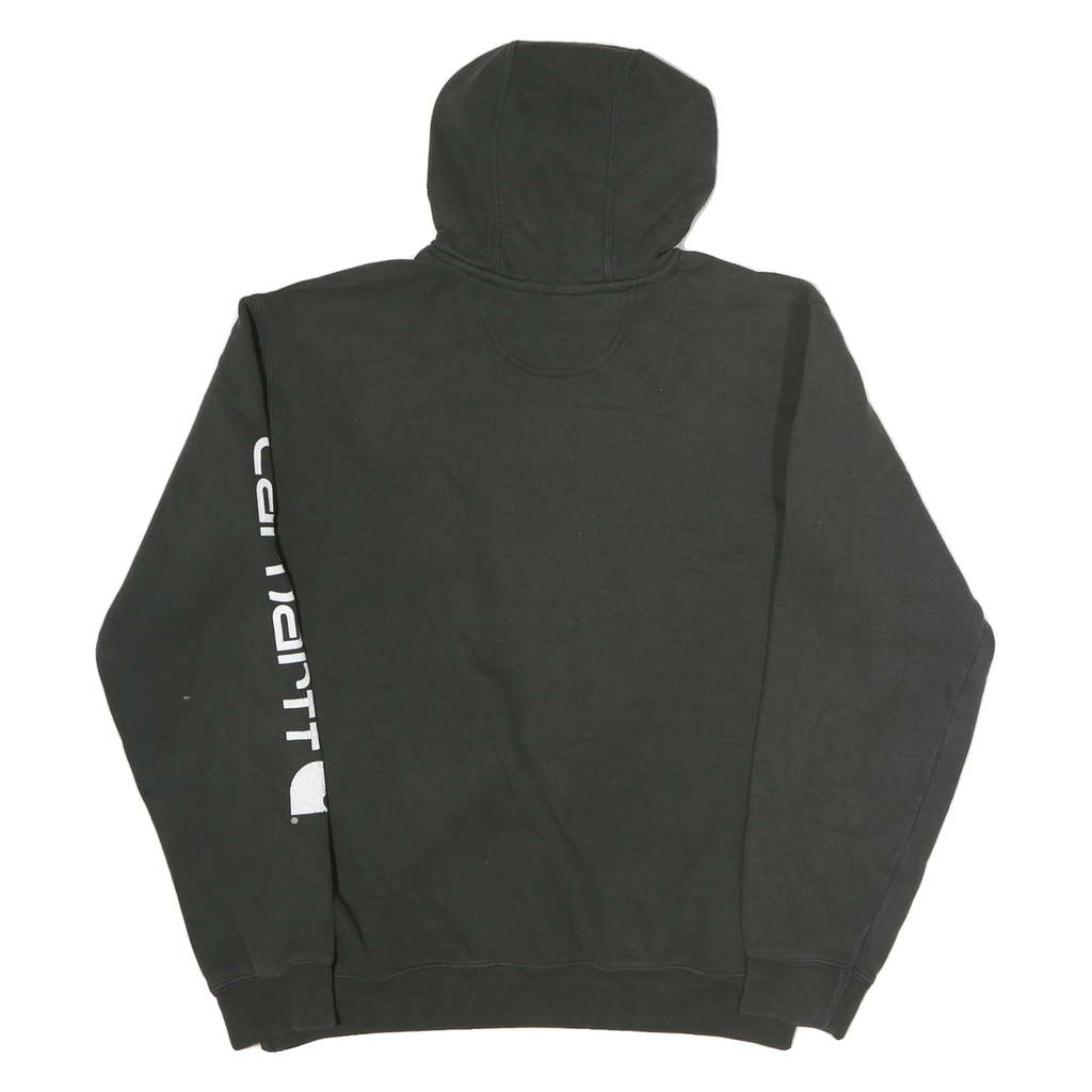 CARHARTT Mens Black Pullover Hoodie M Sleeve Logo Print Comfortable Cotton