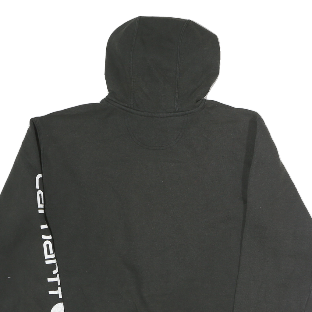 CARHARTT Mens Black Pullover Hoodie M Sleeve Logo Print Comfortable Cotton