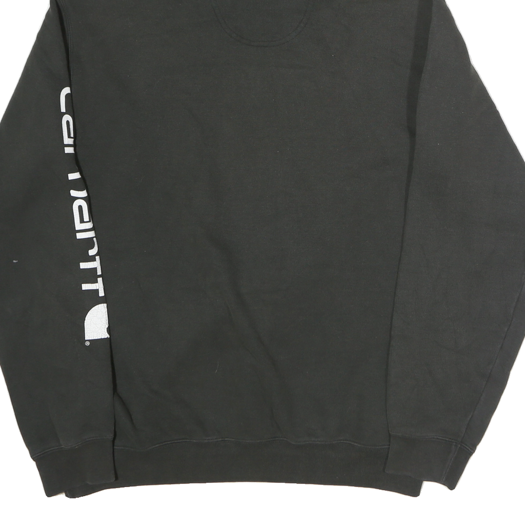 CARHARTT Mens Black Pullover Hoodie M Sleeve Logo Print Comfortable Cotton