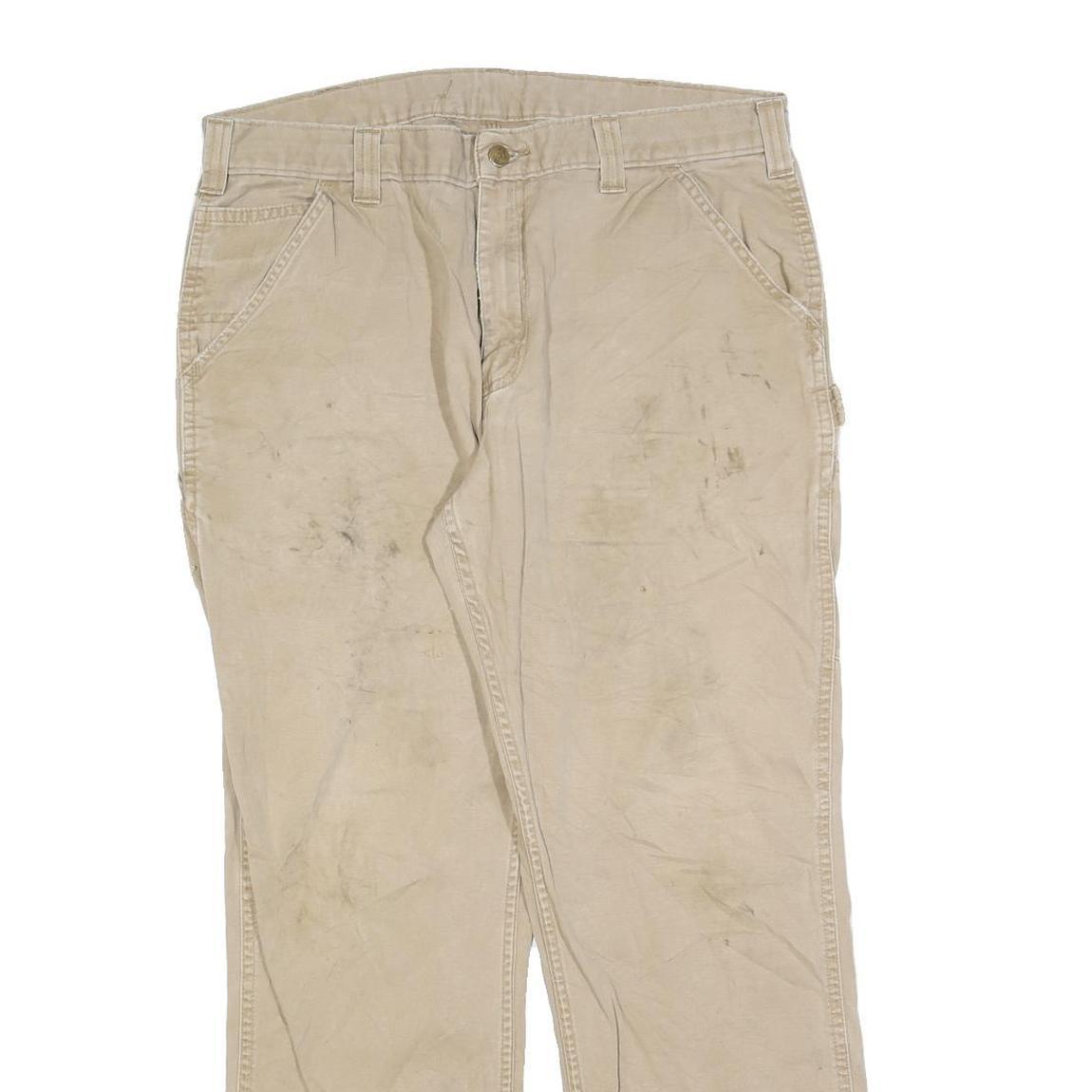 CARHARTT Mens Cotton Blend Beige Relaxed Straight Trousers W34 L30 Workwear