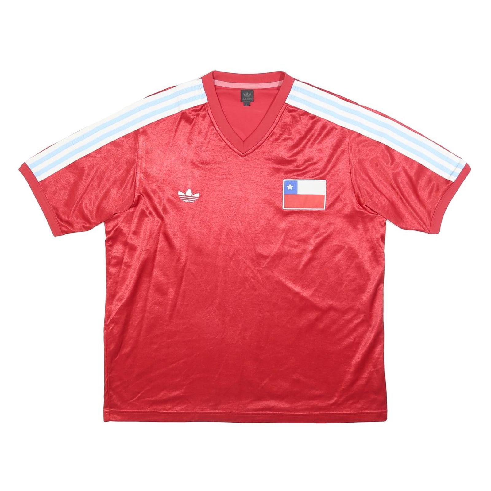 ADIDAS Originals 2003-4 Chile Mens Red Football T-Shirt L Short Sleeve V-Neck