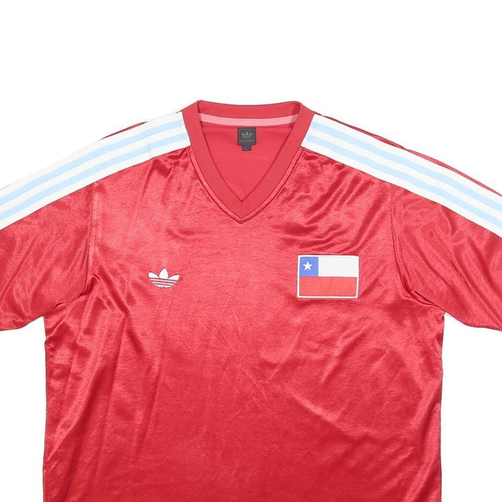 ADIDAS Originals 2003-4 Chile Mens Red Football T-Shirt L Short Sleeve V-Neck