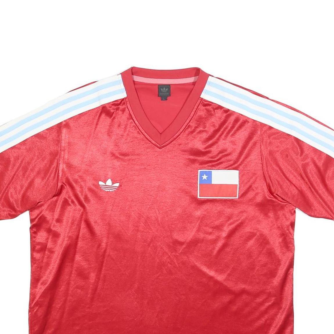 ADIDAS Originals 2003-4 Chile Mens Red Football T-Shirt L Short Sleeve V-Neck