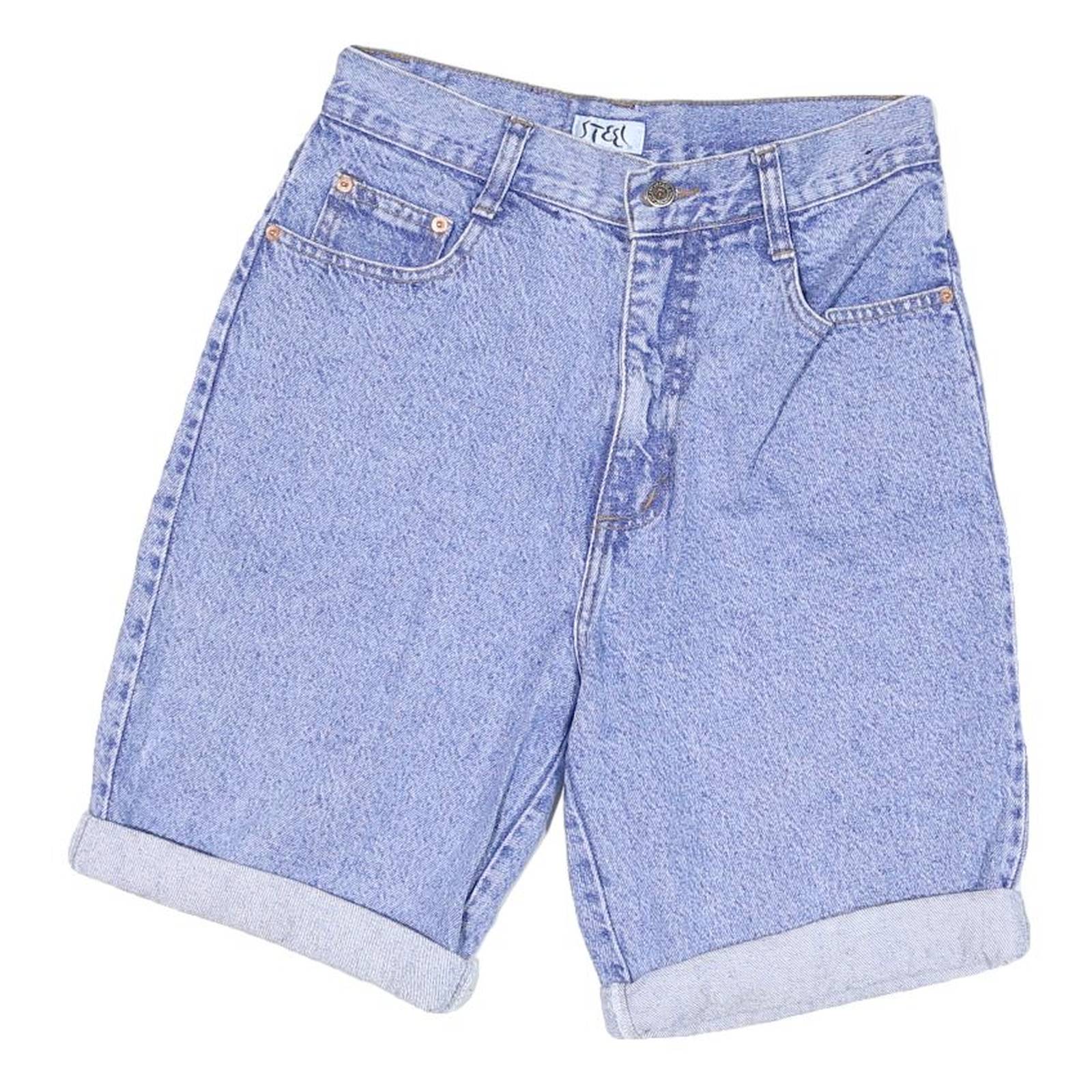 STEEL Womens Blue Denim Casual Shorts M W28 Rolled Hem Cotton Blend