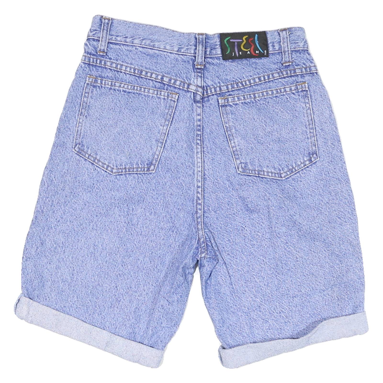STEEL Womens Blue Denim Casual Shorts M W28 Rolled Hem Cotton Blend