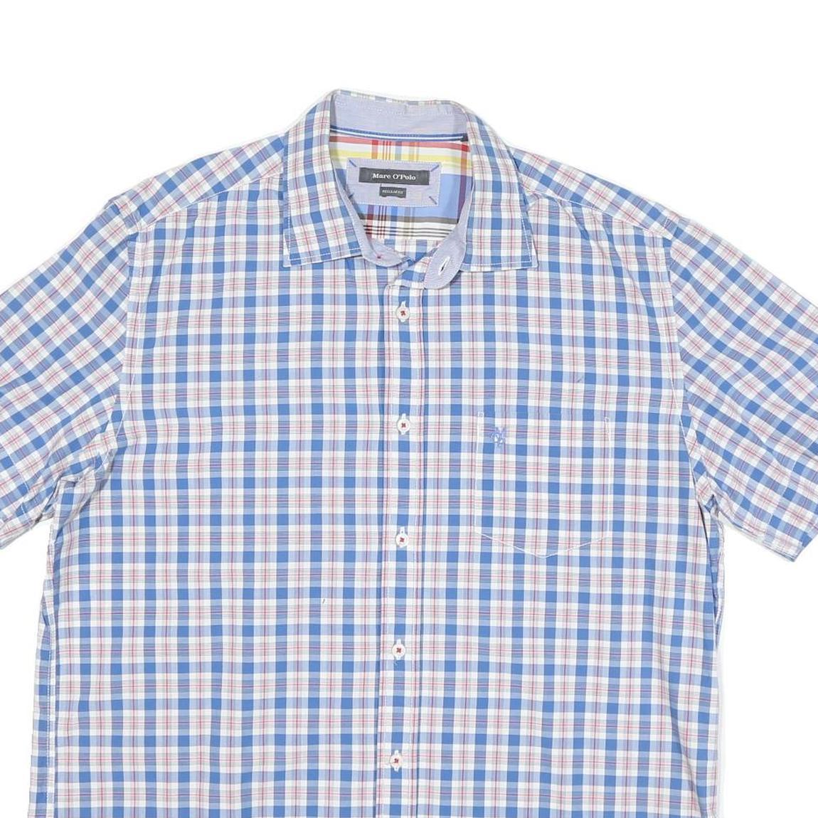 MARC O'POLO Mens Blue Check Shirt XL Cotton Blend Casual Button Down