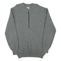 Mens Grey Plain Pullover Jumper Crew Neck Wool Blend L Thick Knit