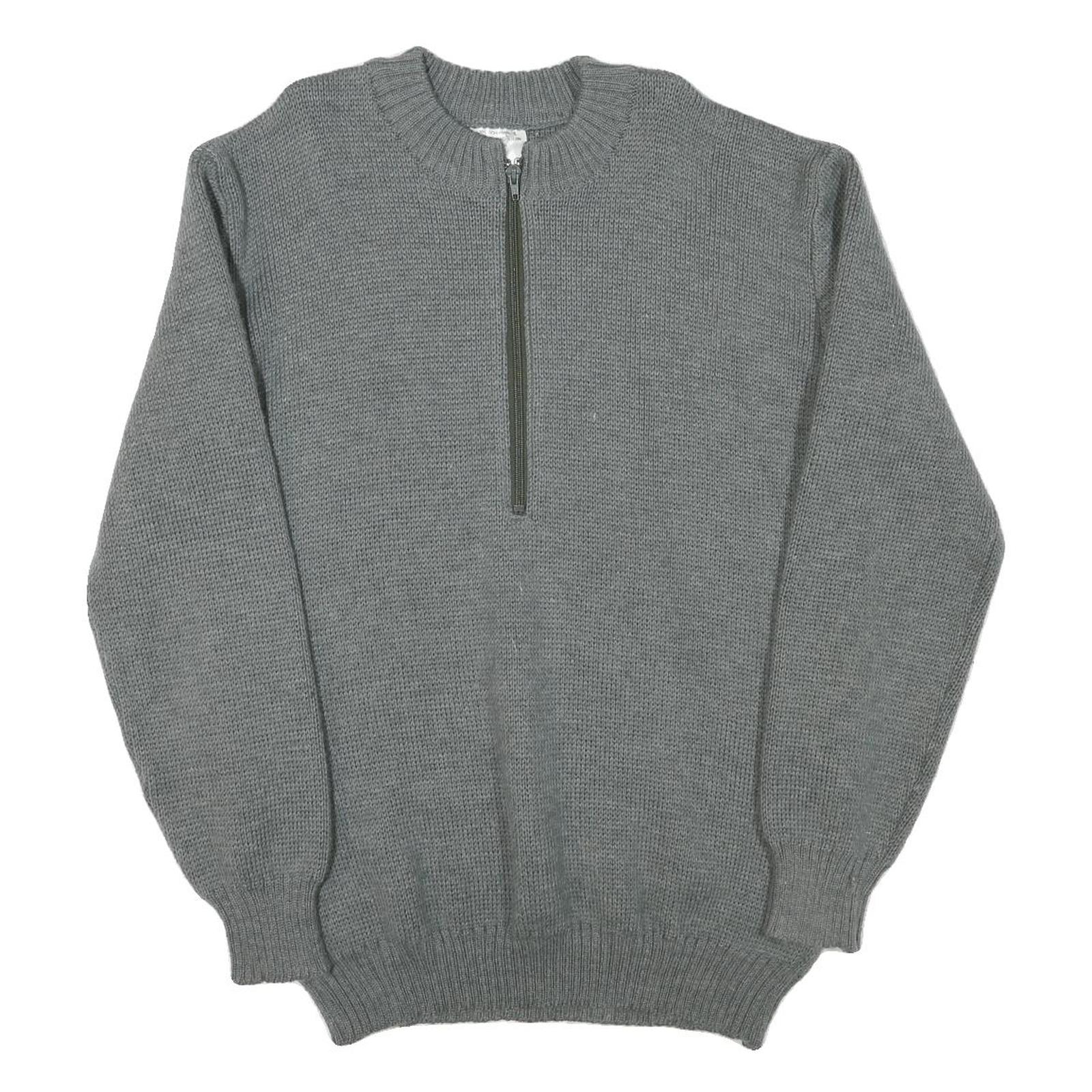 Mens Grey Plain Pullover Jumper Crew Neck Wool Blend L Thick Knit