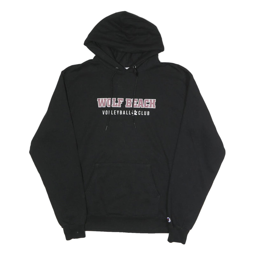 CHAMPION Mens Black Wolf Beach Volleyball Club Pullover Hoodie L Cotton Blend
