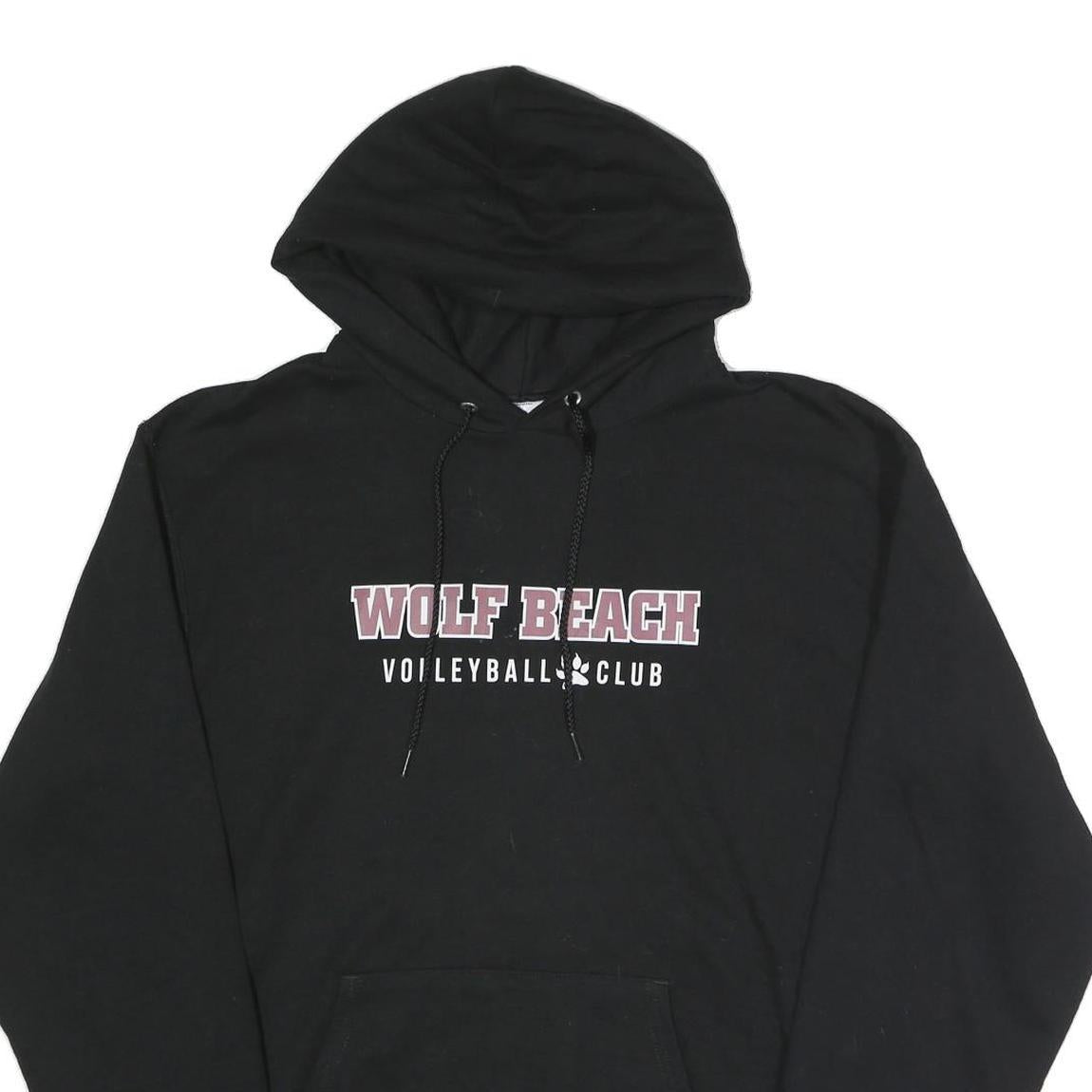 CHAMPION Mens Black Wolf Beach Volleyball Club Pullover Hoodie L Cotton Blend