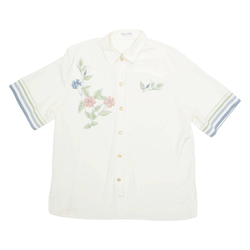 MARCONA Sheer Womens Shirt Beige Collared Floral L