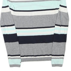 TOMMY HILFIGER Womens Grey Blue White Striped Pattern V-Neck Basic Knit Jumper