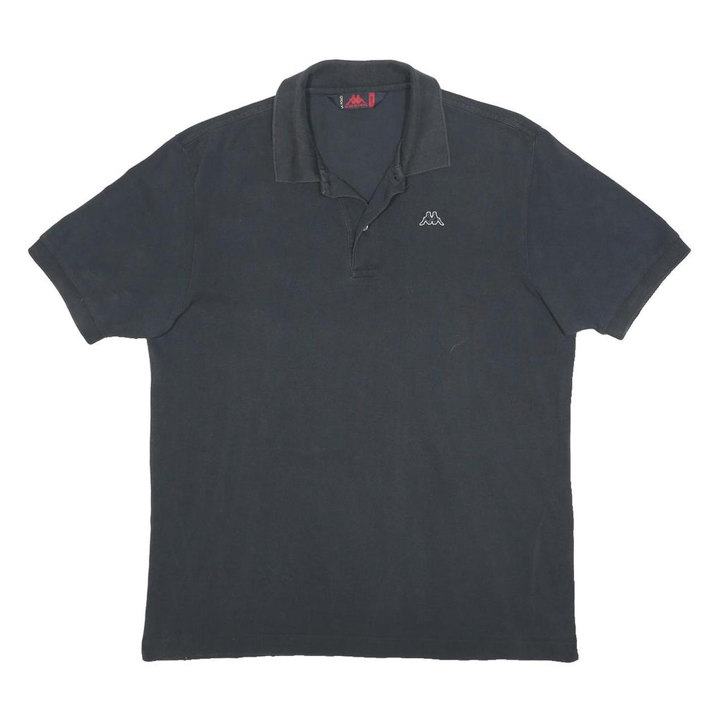KAPPA Mens Black Short Sleeve Plain L Cotton Polo Shirt Classic Casual