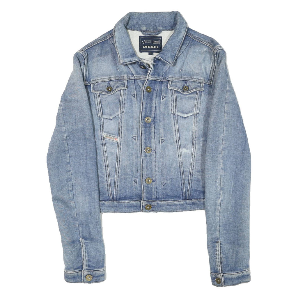 DIESEL Womens Blue Denim Button Jacket S Cotton Blend Fitted Casual