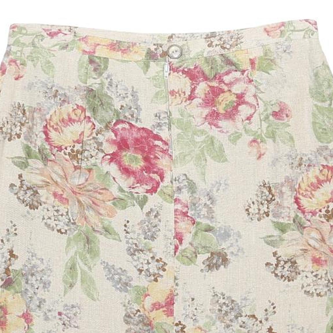 VALMODE Womens Cream Floral Linen Pencil Knee Length Skirt Size M Classic Summer