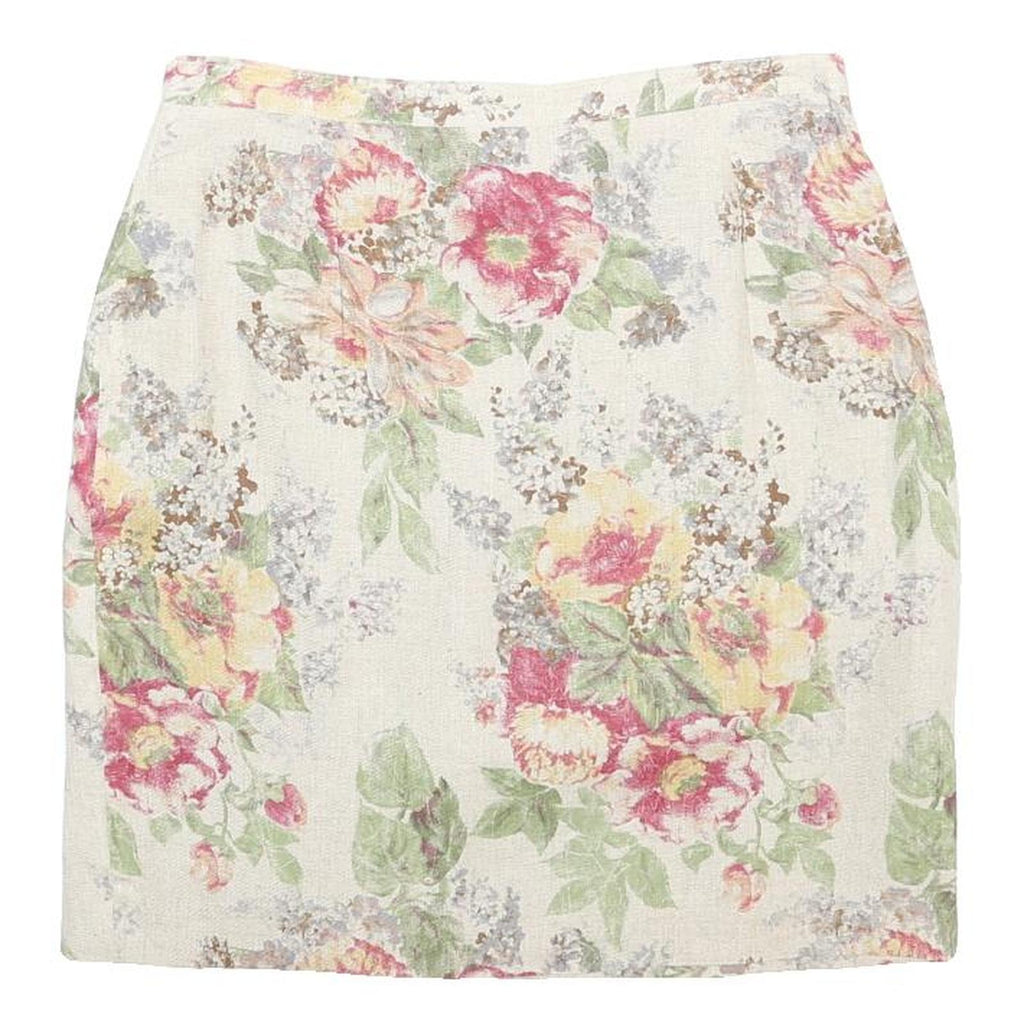VALMODE Womens Cream Floral Linen Pencil Knee Length Skirt Size M Classic Summer