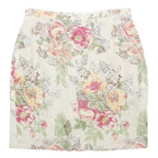 VALMODE Womens Cream Floral Linen Pencil Knee Length Skirt Size M Classic Summer