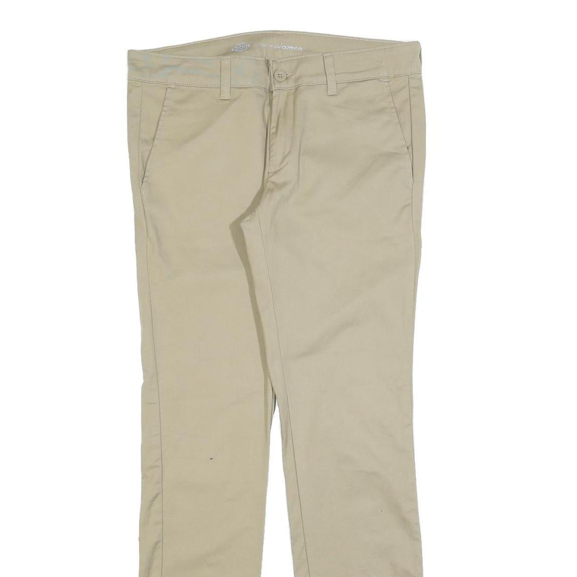 DICKIES Womens Cotton Blend Beige Slim Straight Trousers W32 L32 Casual Workwear