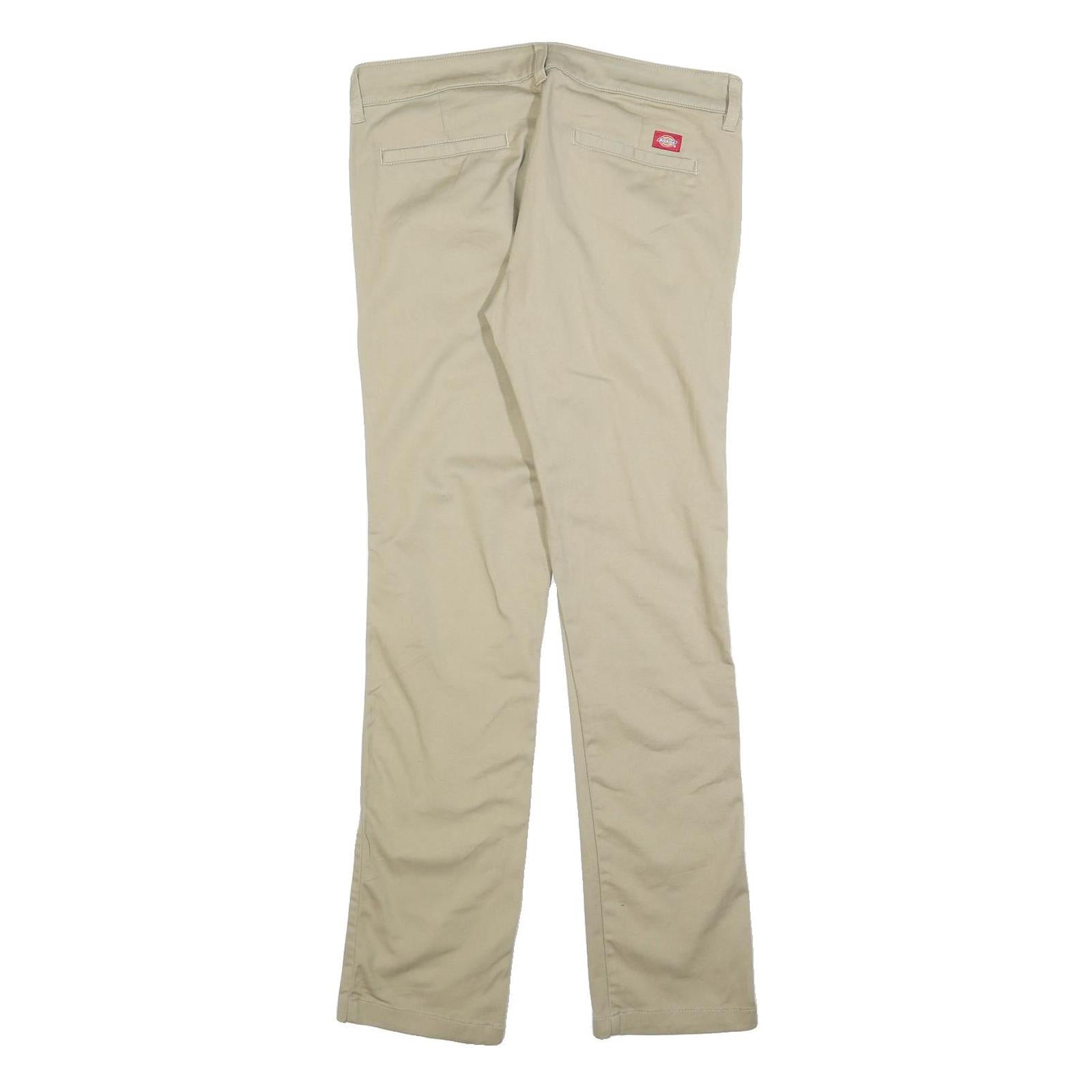 DICKIES Womens Cotton Blend Beige Slim Straight Trousers W32 L32 Casual Workwear