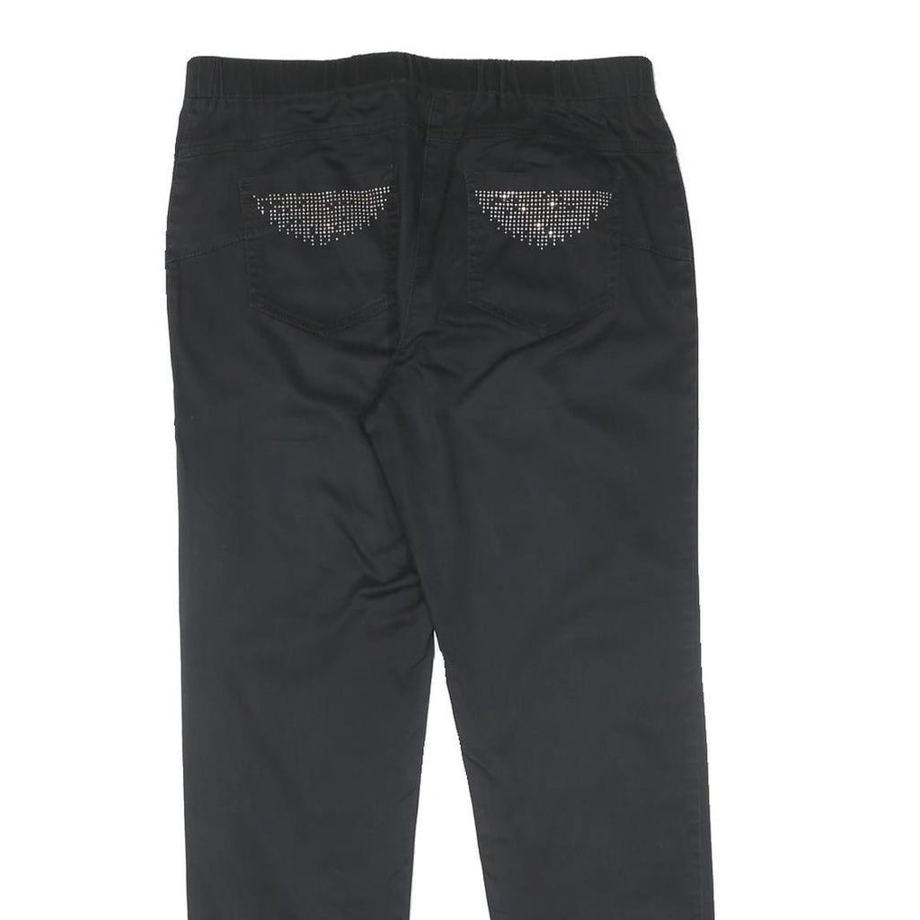 Womens Black Cotton Blend Slim Tapered Trousers W30 L28 Studded Back Pockets