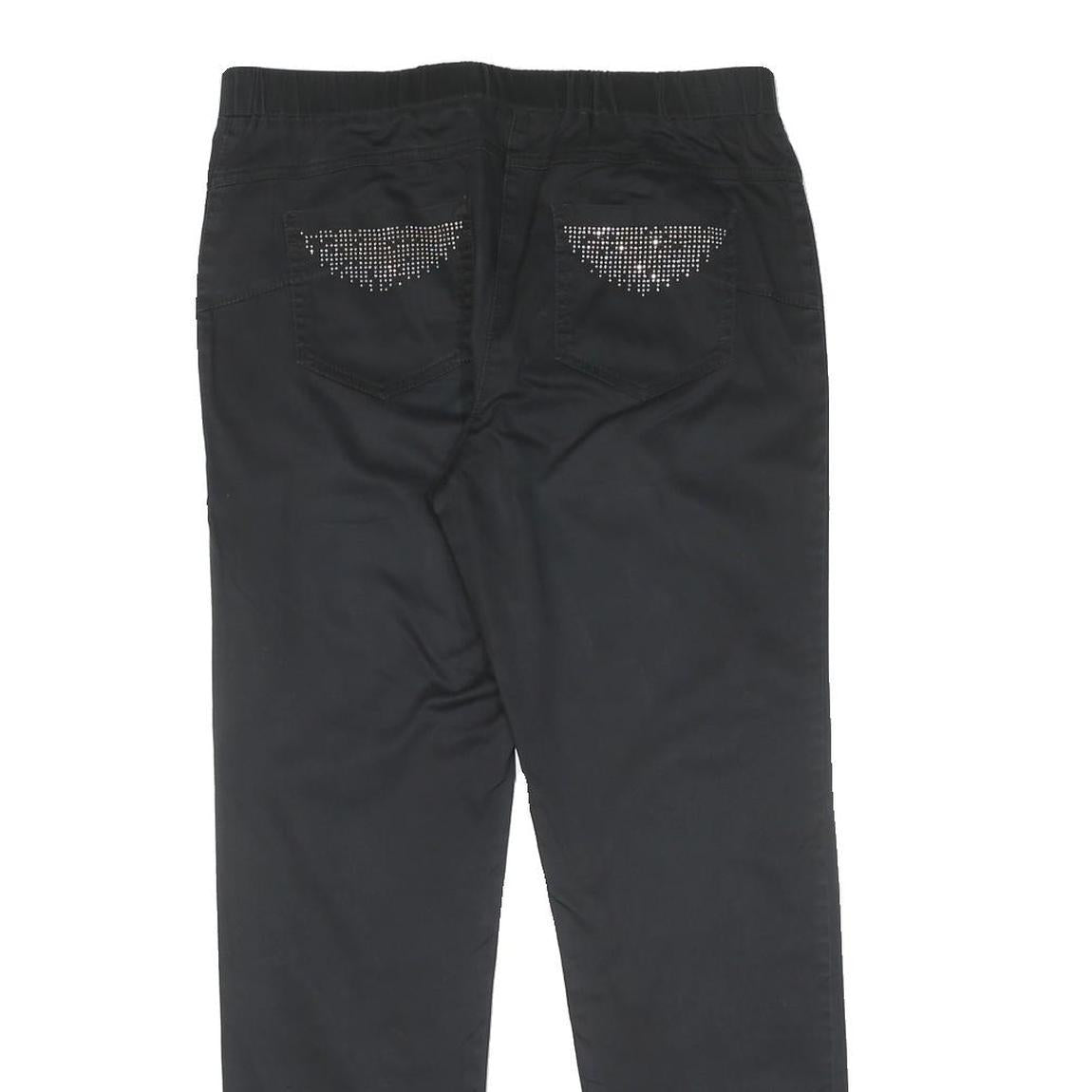 Womens Black Cotton Blend Slim Tapered Trousers W30 L28 Studded Back Pockets