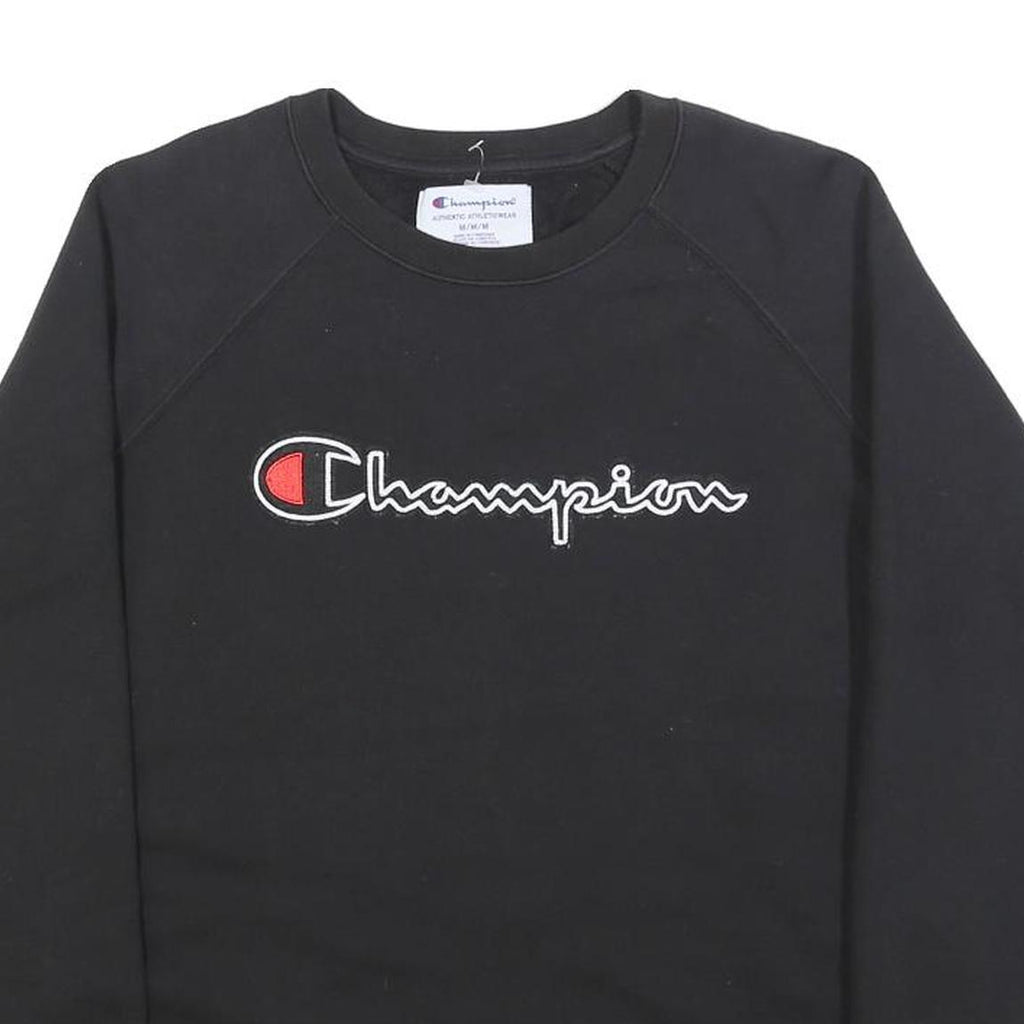 CHAMPION Mens Black Cotton Blend Crew Neck Sweatshirt M Classic Logo