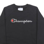 CHAMPION Mens Black Cotton Blend Crew Neck Sweatshirt M Classic Logo