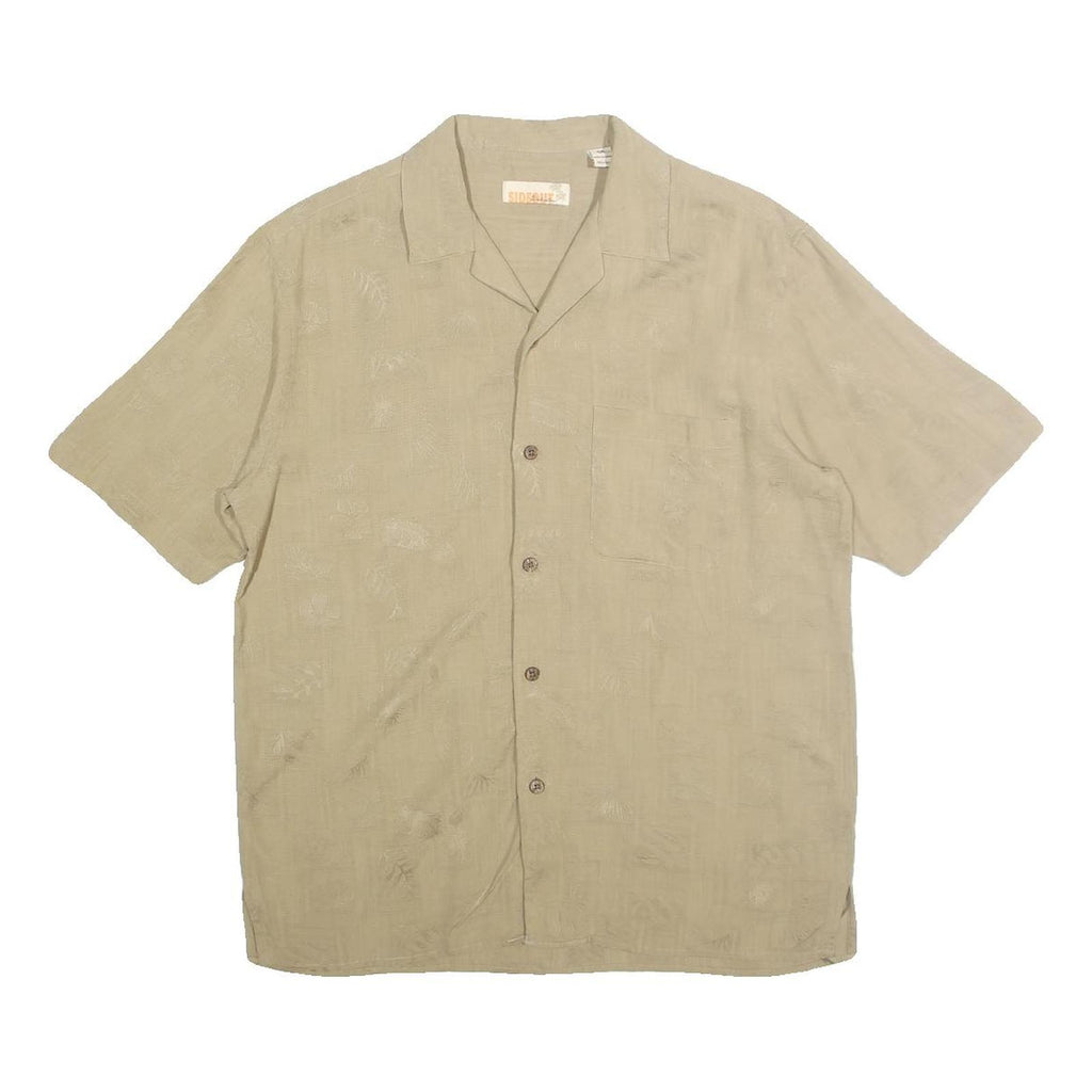 SIDEOUT Mens Beige Cotton Shirt L Casual Short Sleeve Button Front