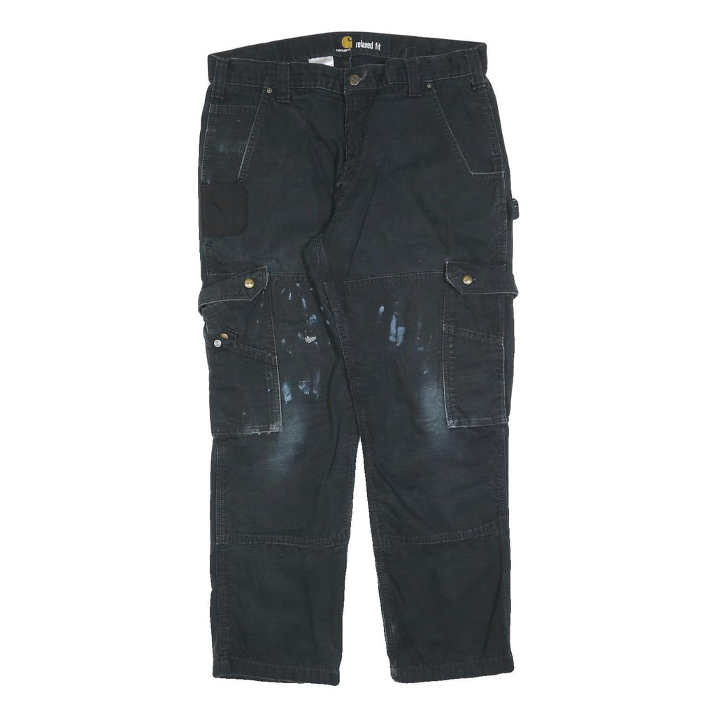 CARHARTT Mens Black Relaxed Fit Cargo Trousers W36 L30 Workwear Durable