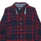TOMMY HILFIGER Boys Navy & Red Check Shirt L Cotton Blend Long Sleeve Casual