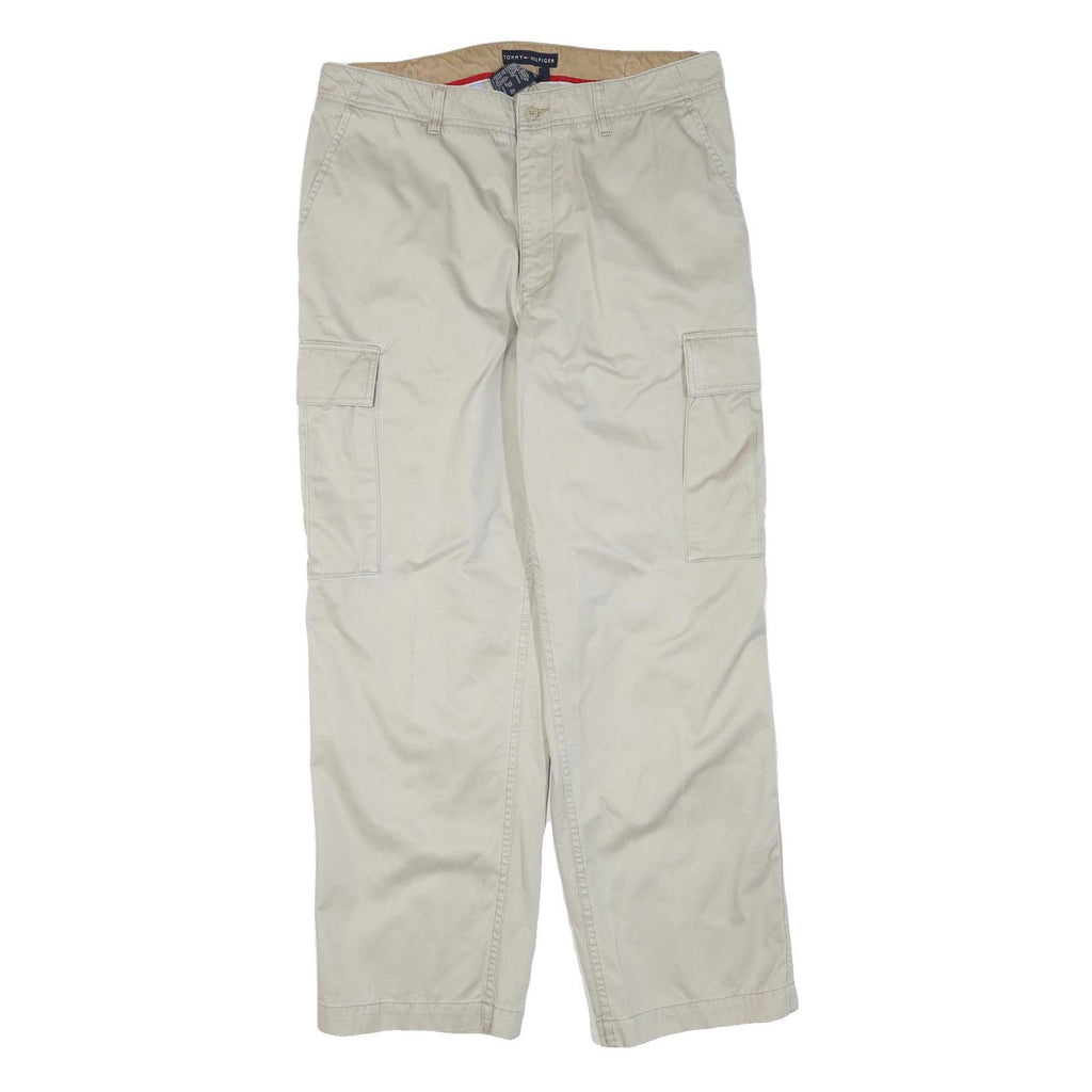 TOMMY HILFIGER Mens Cotton Blend Beige Regular Cargo Trousers W36 L30 Casual