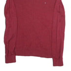 TOMMY HILFIGER Mens Red Plain V-Neck Basic Knit Jumper L Cotton Casual