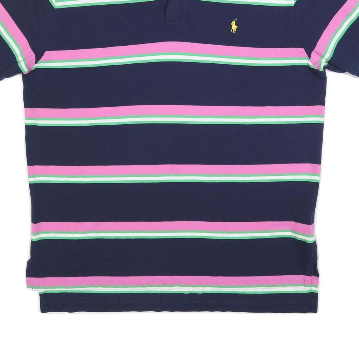POLO RALPH LAUREN Mens Navy Blue & Pink Striped Short Sleeve Polo Shirt XL
