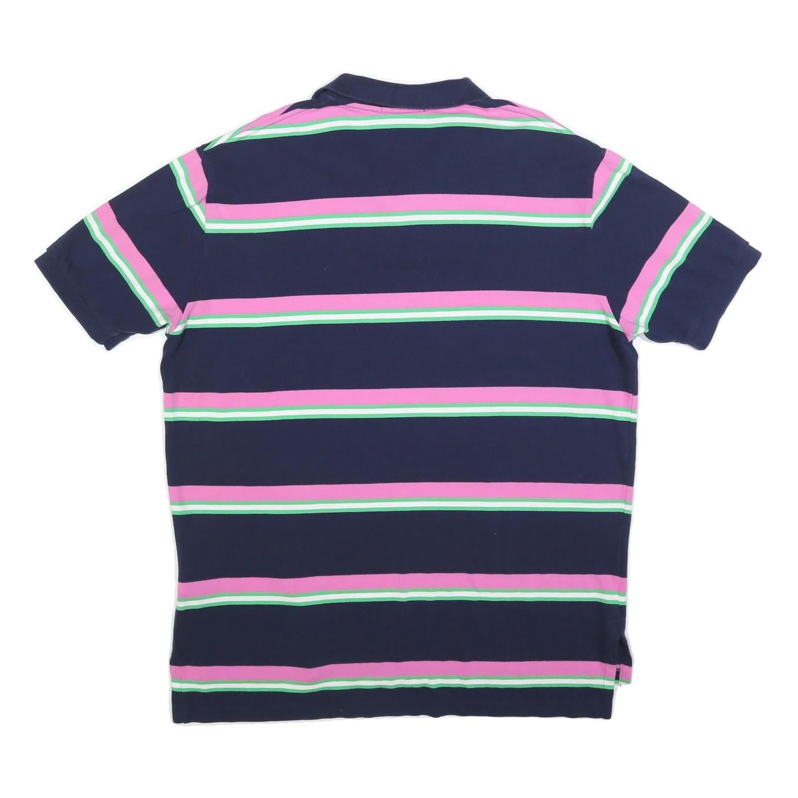 POLO RALPH LAUREN Mens Navy Blue & Pink Striped Short Sleeve Polo Shirt XL