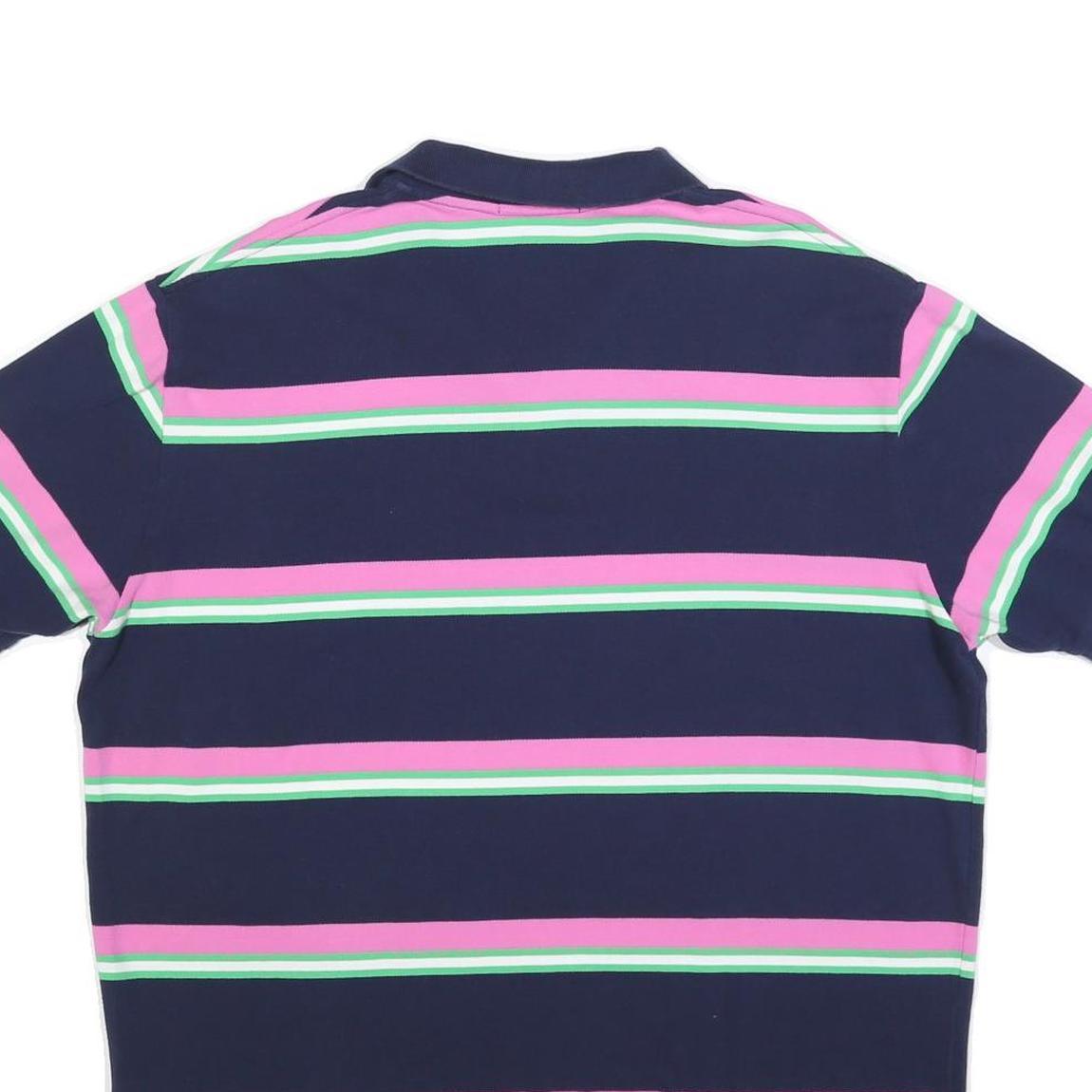 POLO RALPH LAUREN Mens Navy Blue & Pink Striped Short Sleeve Polo Shirt XL