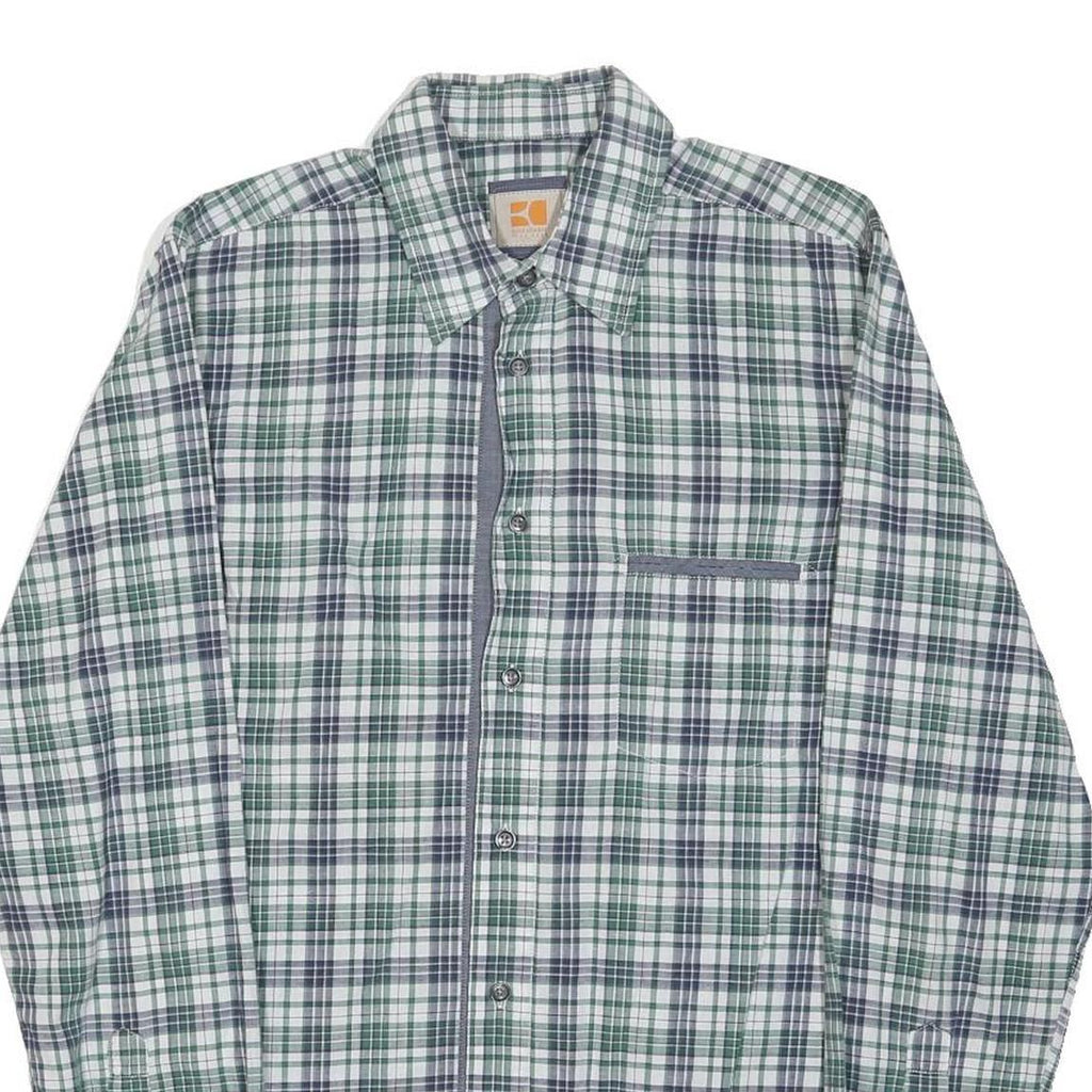 HUGO BOSS Mens Green & Grey Check Shirt S Premium Cotton Blend Classic Fit Long