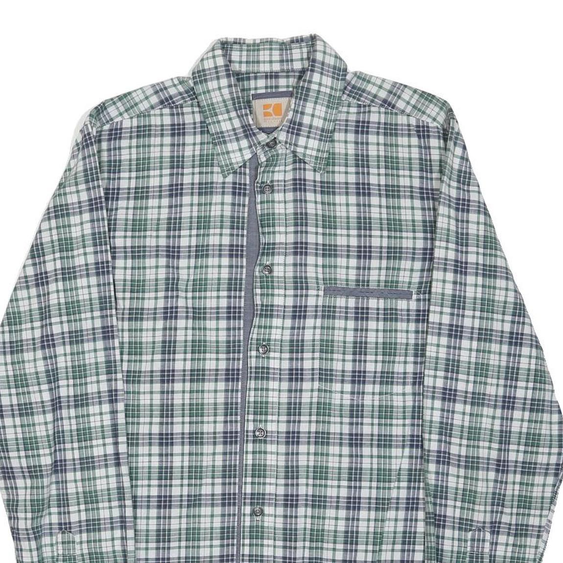 HUGO BOSS Mens Green & Grey Check Shirt S Premium Cotton Blend Classic Fit Long