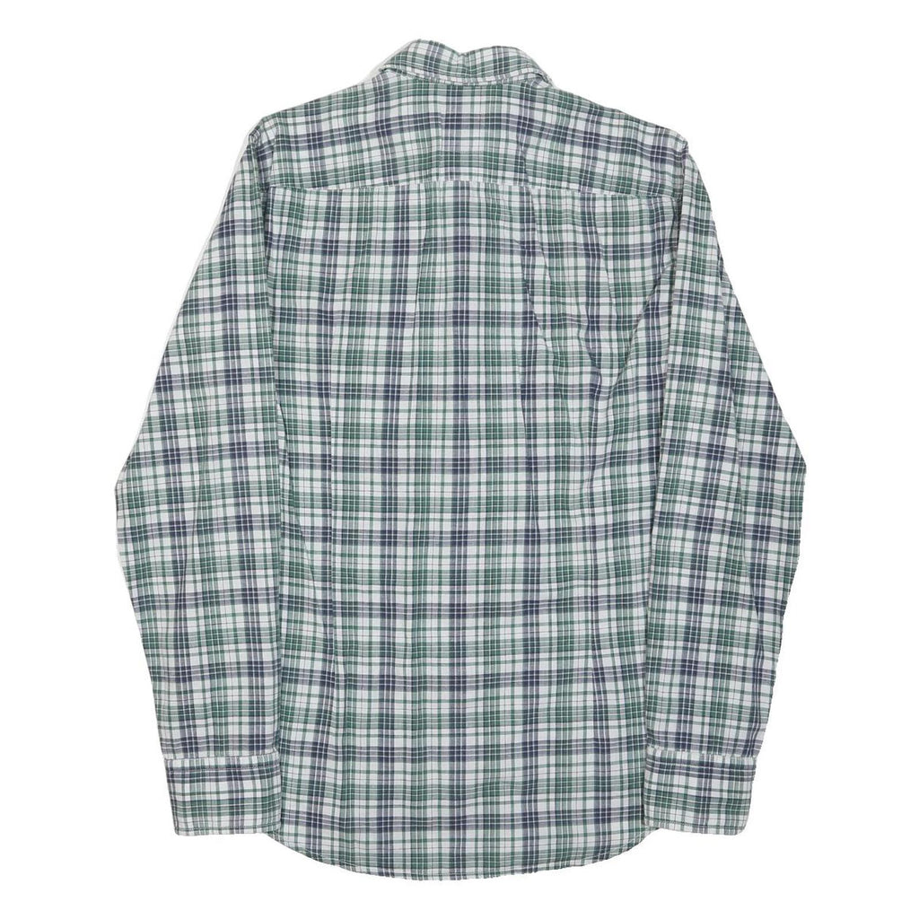 HUGO BOSS Mens Green & Grey Check Shirt S Premium Cotton Blend Classic Fit Long