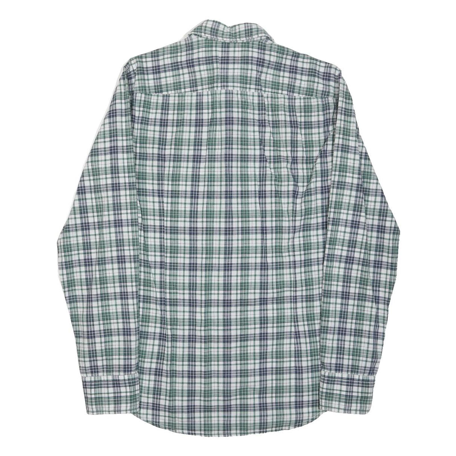 HUGO BOSS Mens Green & Grey Check Shirt S Premium Cotton Blend Classic Fit Long