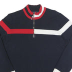TOMMY HILFIGER Womens Navy Blue & Red Colourblock Zip Neck Cable Knit L Jumper