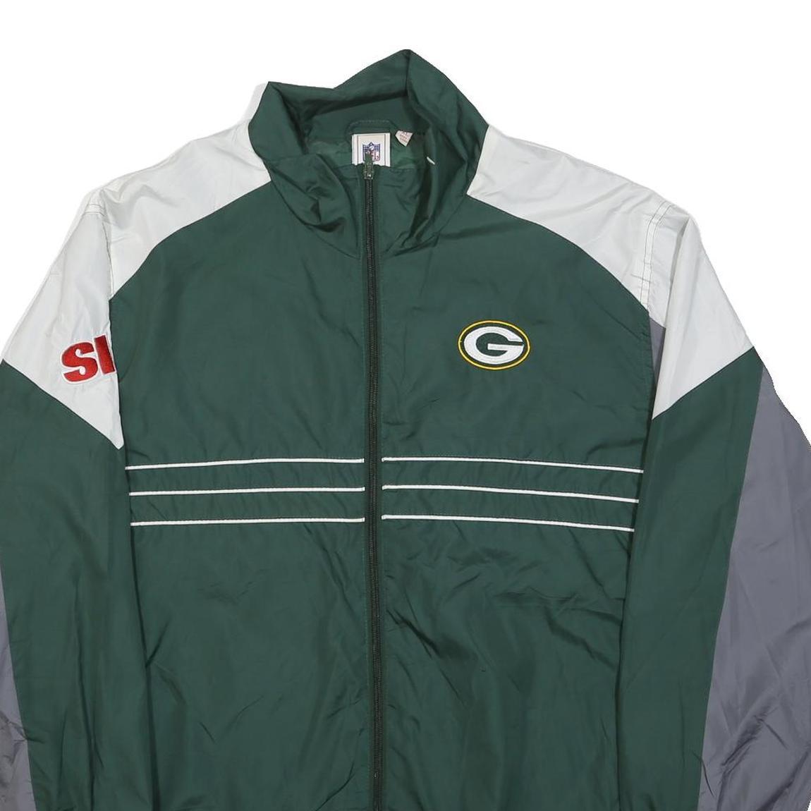 NFL Mens Green White Grey Sport Zip Jacket XL Polyester Plain Green Bay Packers