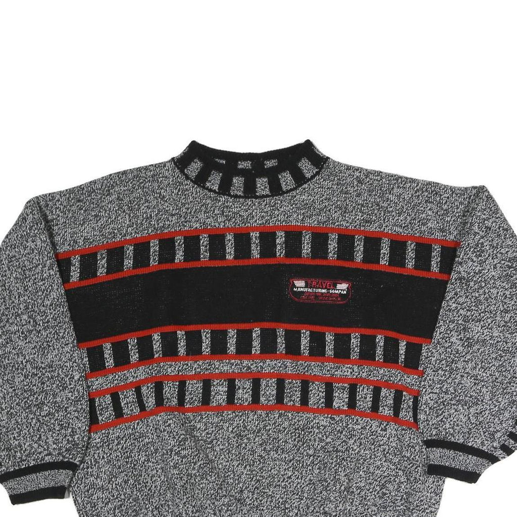 Mens Grey Black & Red Patterned Acrylic Classic Pullover Jumper M