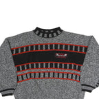 Mens Grey Black & Red Patterned Acrylic Classic Pullover Jumper M