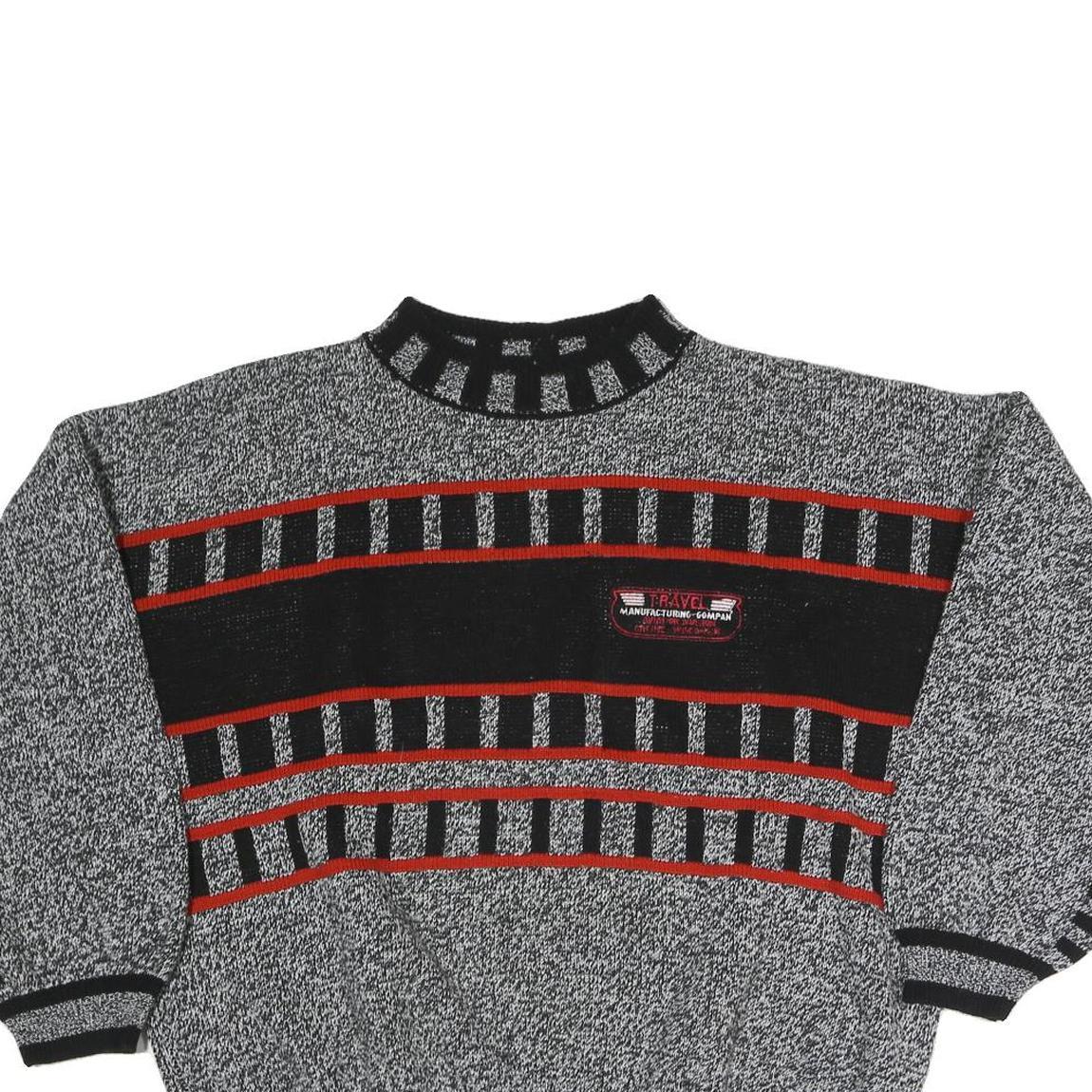 Mens Grey Black & Red Patterned Acrylic Classic Pullover Jumper M
