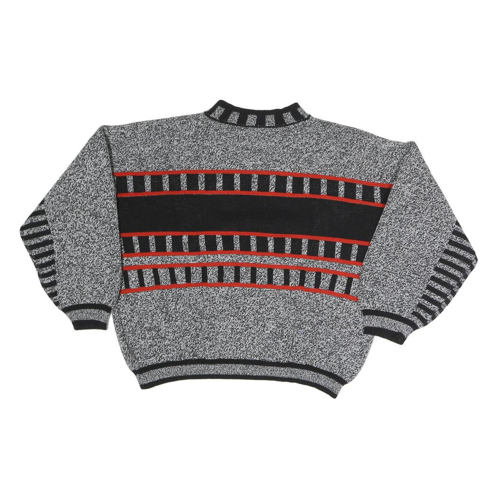 Mens Grey Black & Red Patterned Acrylic Classic Pullover Jumper M