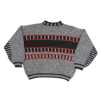 Mens Grey Black & Red Patterned Acrylic Classic Pullover Jumper M