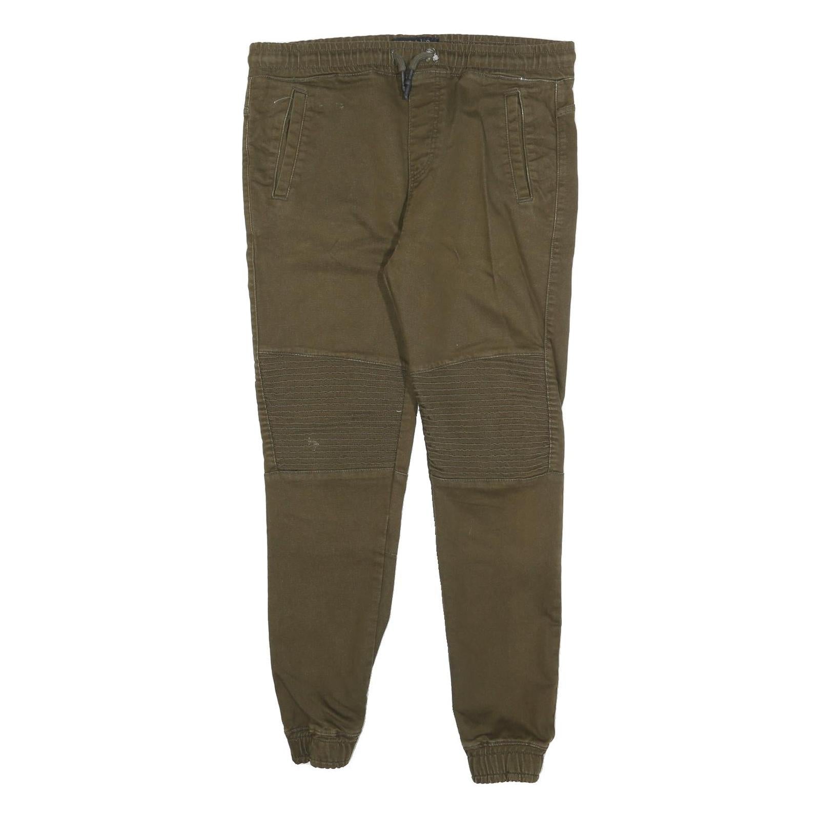 CELIO Mens Green Regular Fit Tapered Trousers W36 L30 Drawstring Cotton Blend