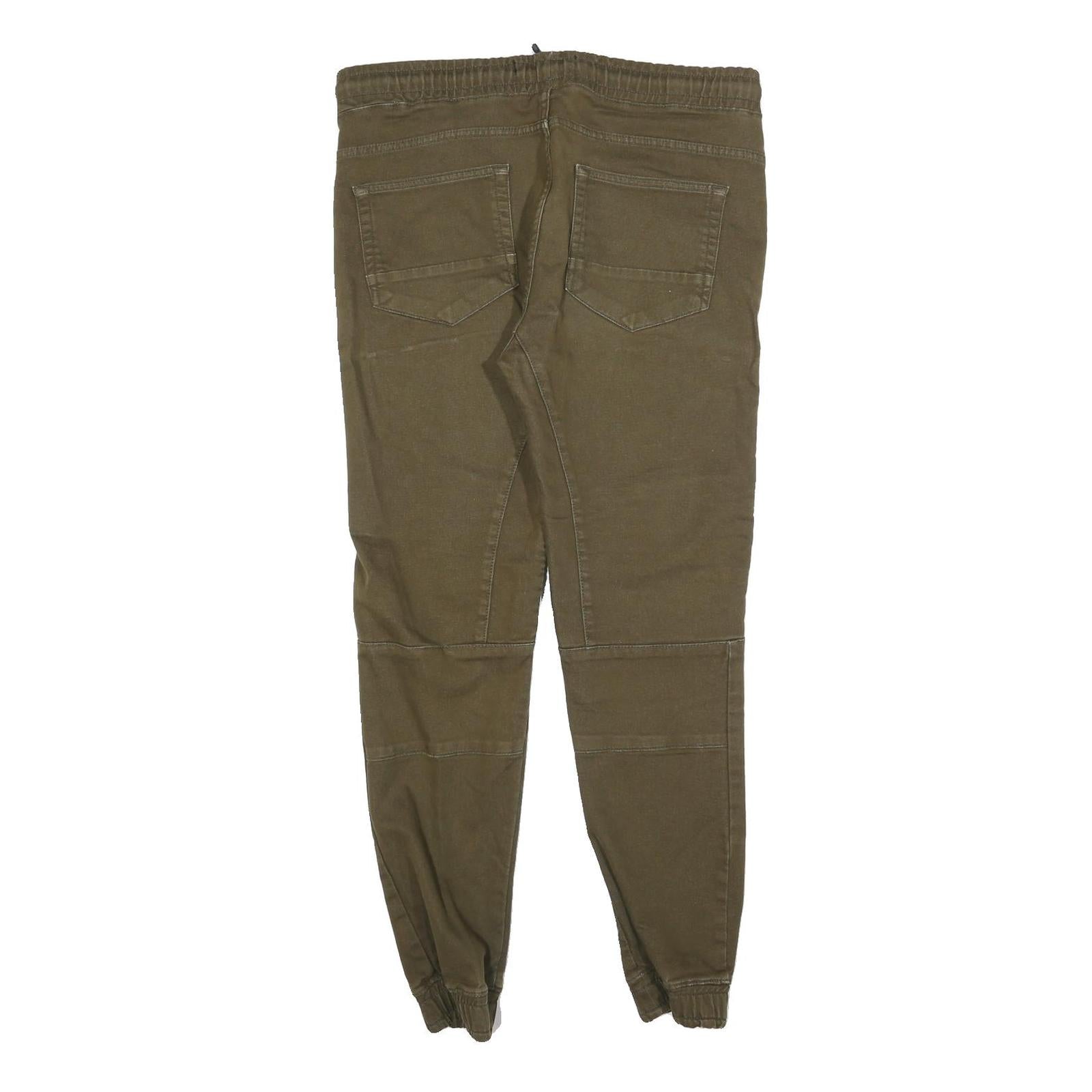 CELIO Mens Green Regular Fit Tapered Trousers W36 L30 Drawstring Cotton Blend