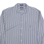 NAUTICA Mens Blue & Grey Striped Shirt XL Cotton Blend Long Sleeve Casual Button