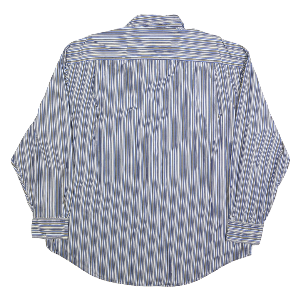 NAUTICA Mens Blue & Grey Striped Shirt XL Cotton Blend Long Sleeve Casual Button
